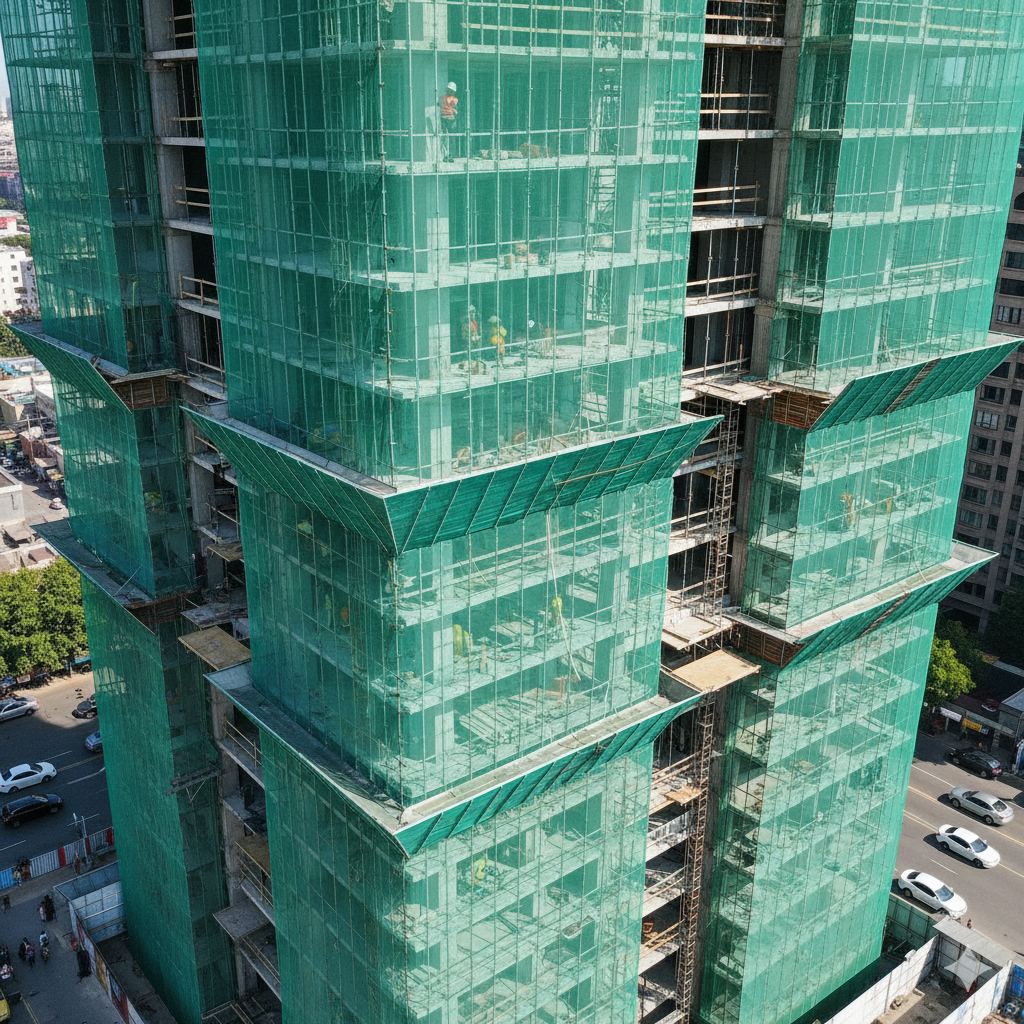 Construction safety nets installed on a work site